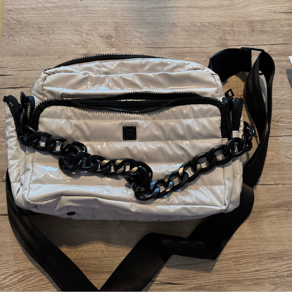 THINK ROYLN White Crossbody Bag with Black Chain